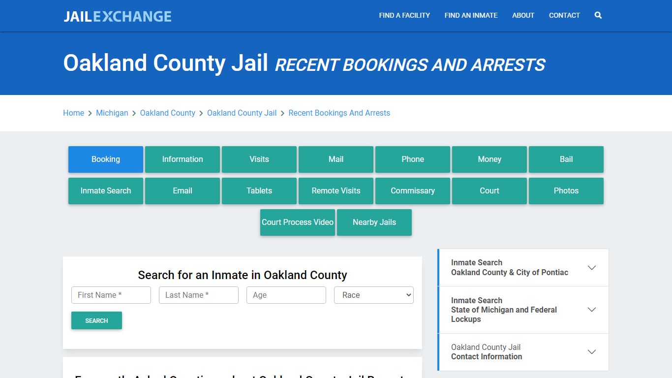 Oakland County Jail Recent Bookings And Arrests - Jail Exchange